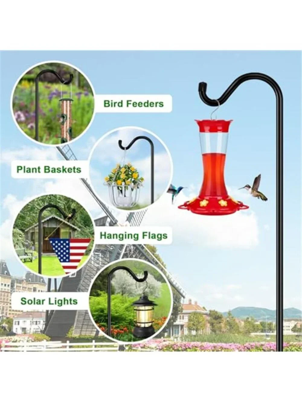 76'' Bird Feeder Pole, Heavy Duty Shepherds Hooks for Outdoor with 7-Prong Base